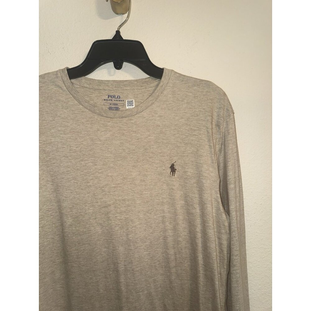 Polo Ralph Lauren Mens Cotton Long Sleeve Shirt Tee M Medium Heather Light Beige - Picture 3 of 5